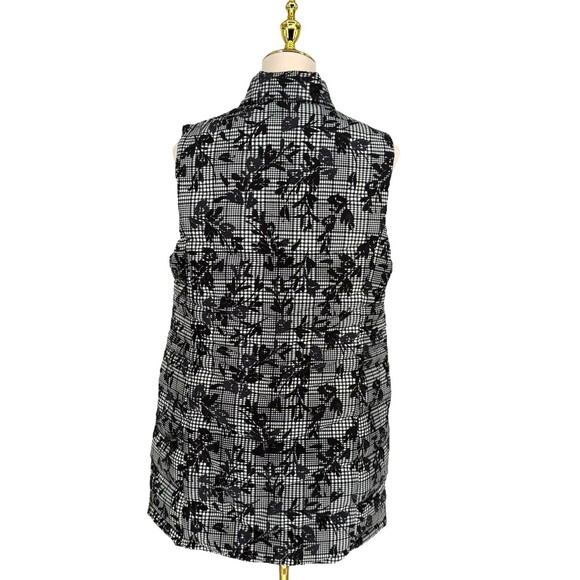 NWT J. Jill Down Puffer Vest Size SMALL Black Floral Houndstooth 2-Way Zip $149 - Picture 9 of 12